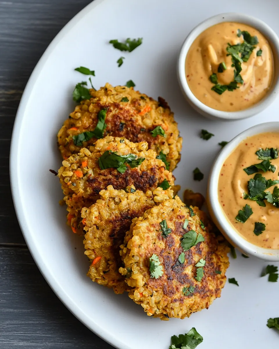 Brown Rice Carrot Fritters with Chipotle Sunflower Sauce