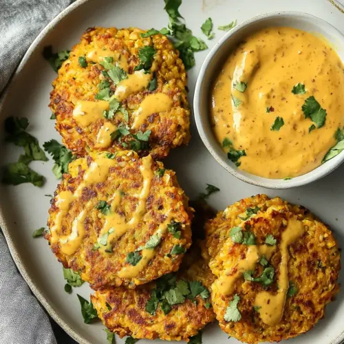 Brown Rice Carrot Fritters with Chipotle Sunflower Sauce