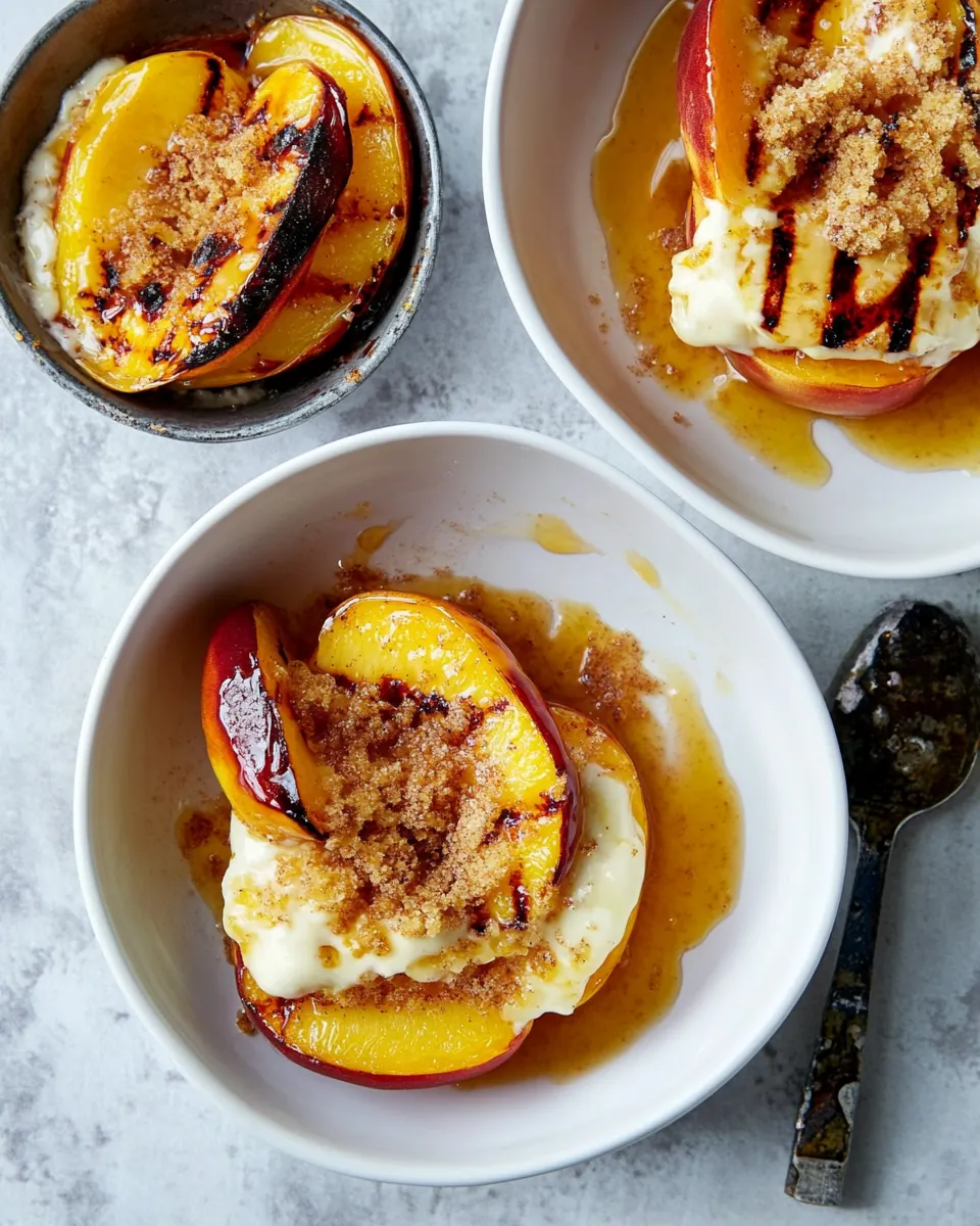 Browned Butter Grilled Peaches with Cinnamon Toast Brioche Crumbs