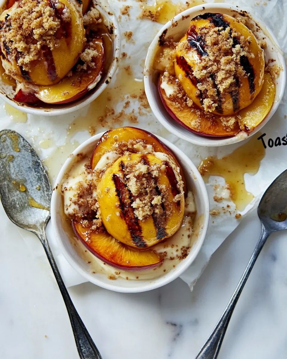 Browned Butter Grilled Peaches with Cinnamon Toast Brioche Crumbs