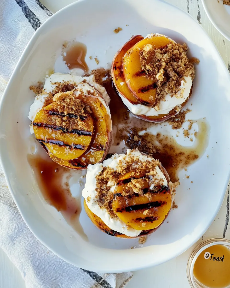 Browned Butter Grilled Peaches with Cinnamon Toast Brioche Crumbs