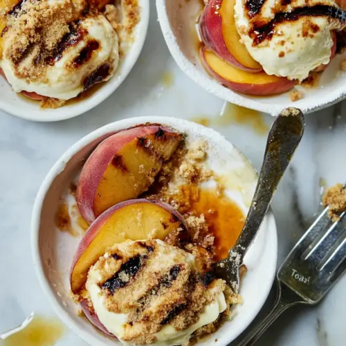 Browned Butter Grilled Peaches with Cinnamon Toast Brioche Crumbs
