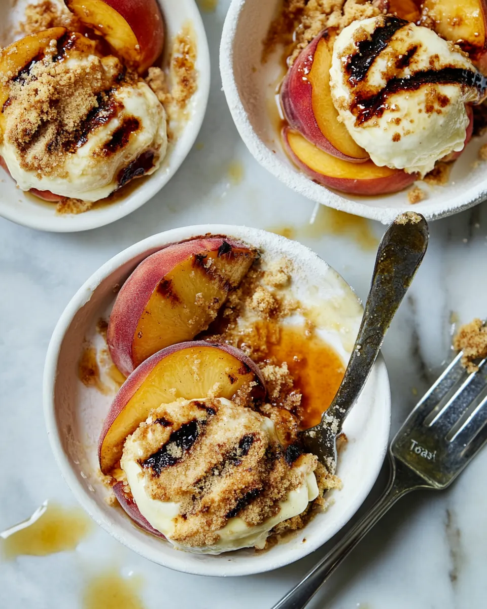 Browned Butter Grilled Peaches with Cinnamon Toast Brioche Crumbs