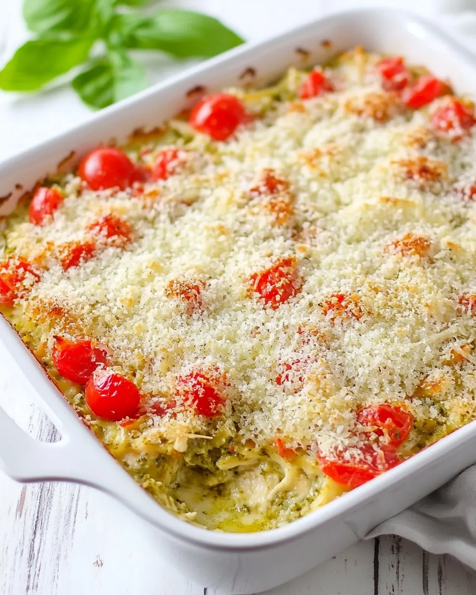 Bruschetta Pesto Chicken Casserole