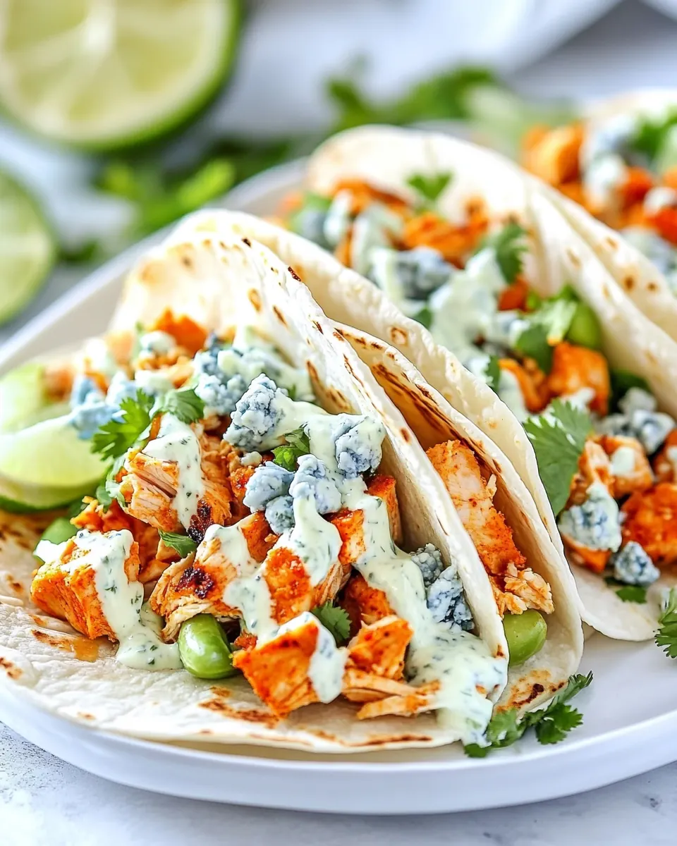 Buffalo Chicken Tacos with Blue Cheese Cilantro Ranch