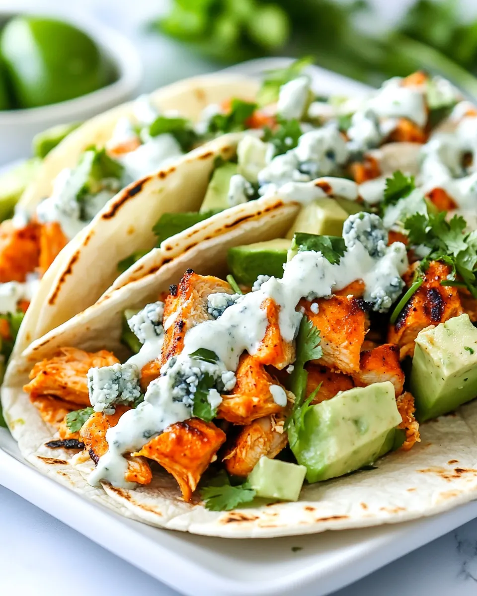 Buffalo Chicken Tacos with Blue Cheese Cilantro Ranch