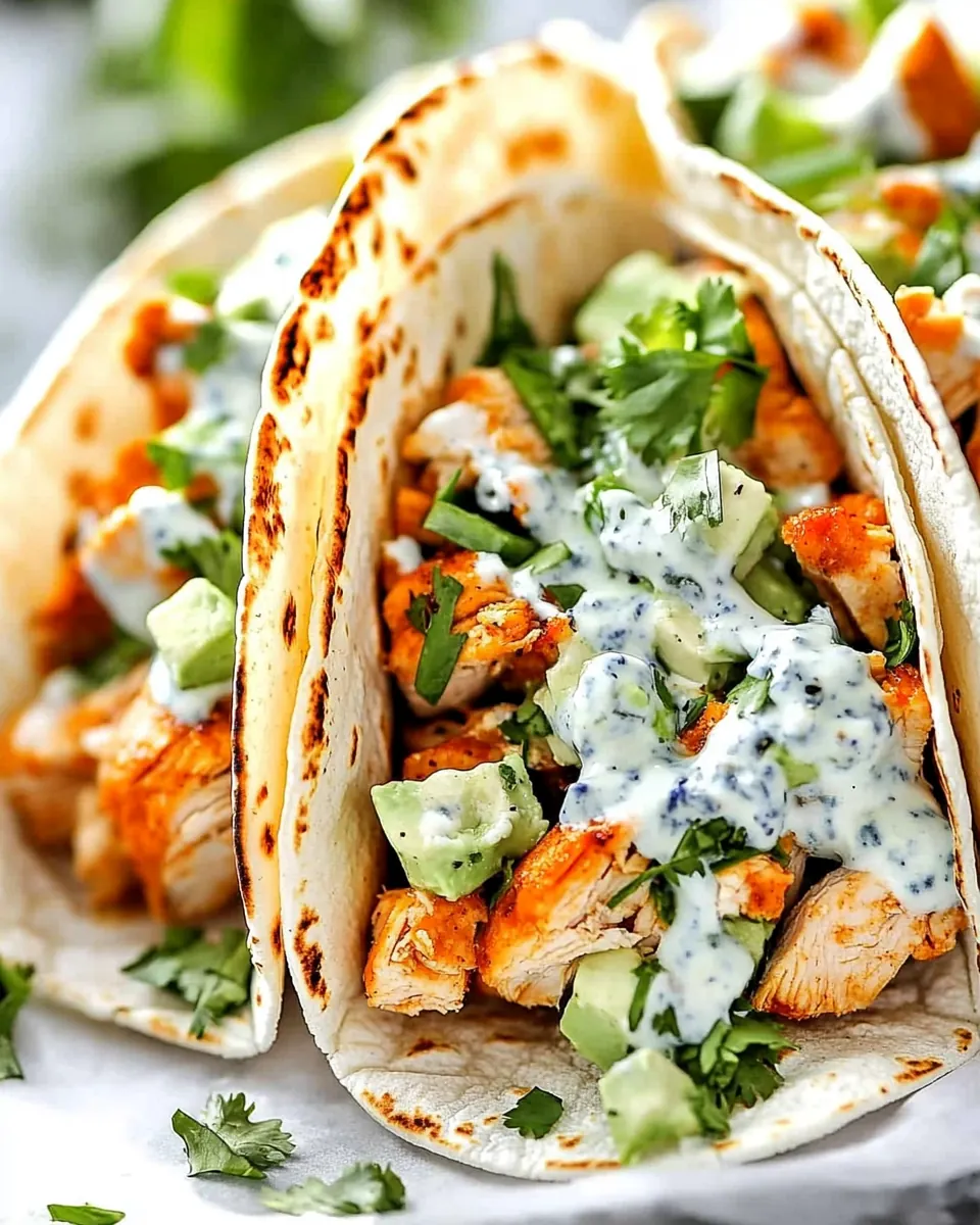 Buffalo Chicken Tacos with Blue Cheese Cilantro Ranch