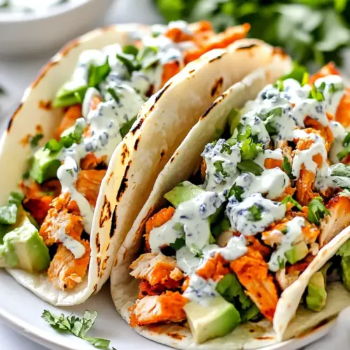 Buffalo Chicken Tacos with Blue Cheese Cilantro Ranch