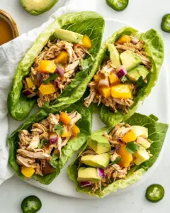 Caribbean Pulled Chicken Lettuce Wraps