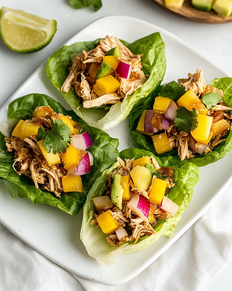 Caribbean Pulled Chicken Lettuce Wraps