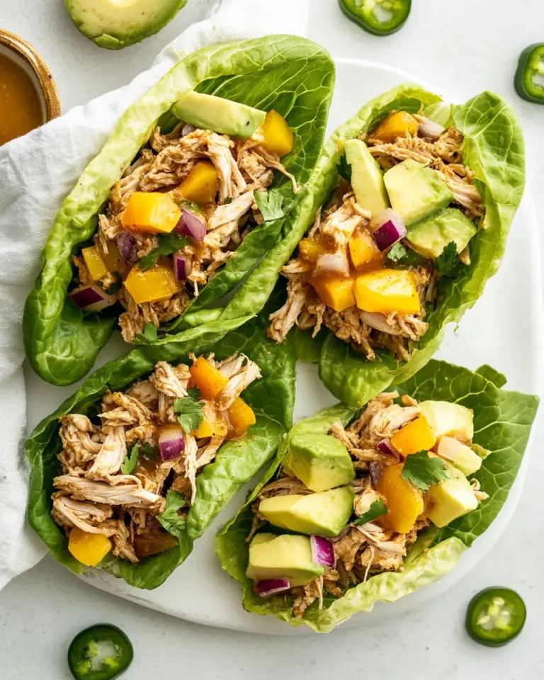 Caribbean Pulled Chicken Lettuce Wraps