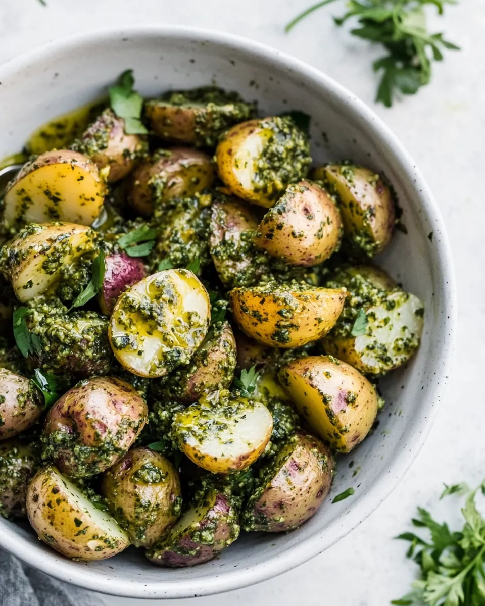 Carrot Top Pesto Potato Salad