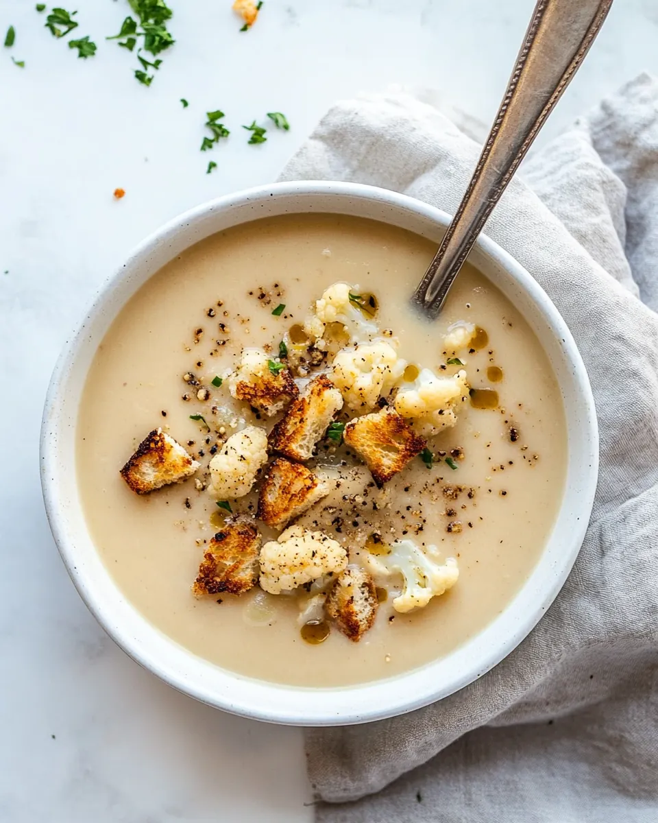 Cauliflower White Bean Soup with Mustardy Croutons