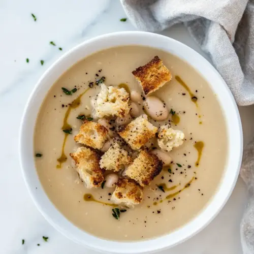 Cauliflower White Bean Soup with Mustardy Croutons