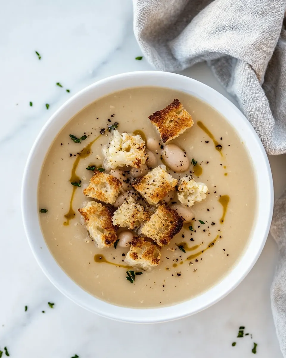 Cauliflower White Bean Soup with Mustardy Croutons