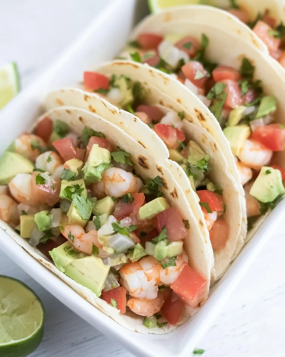 Ceviche Style Shrimp and Avocado Tacos