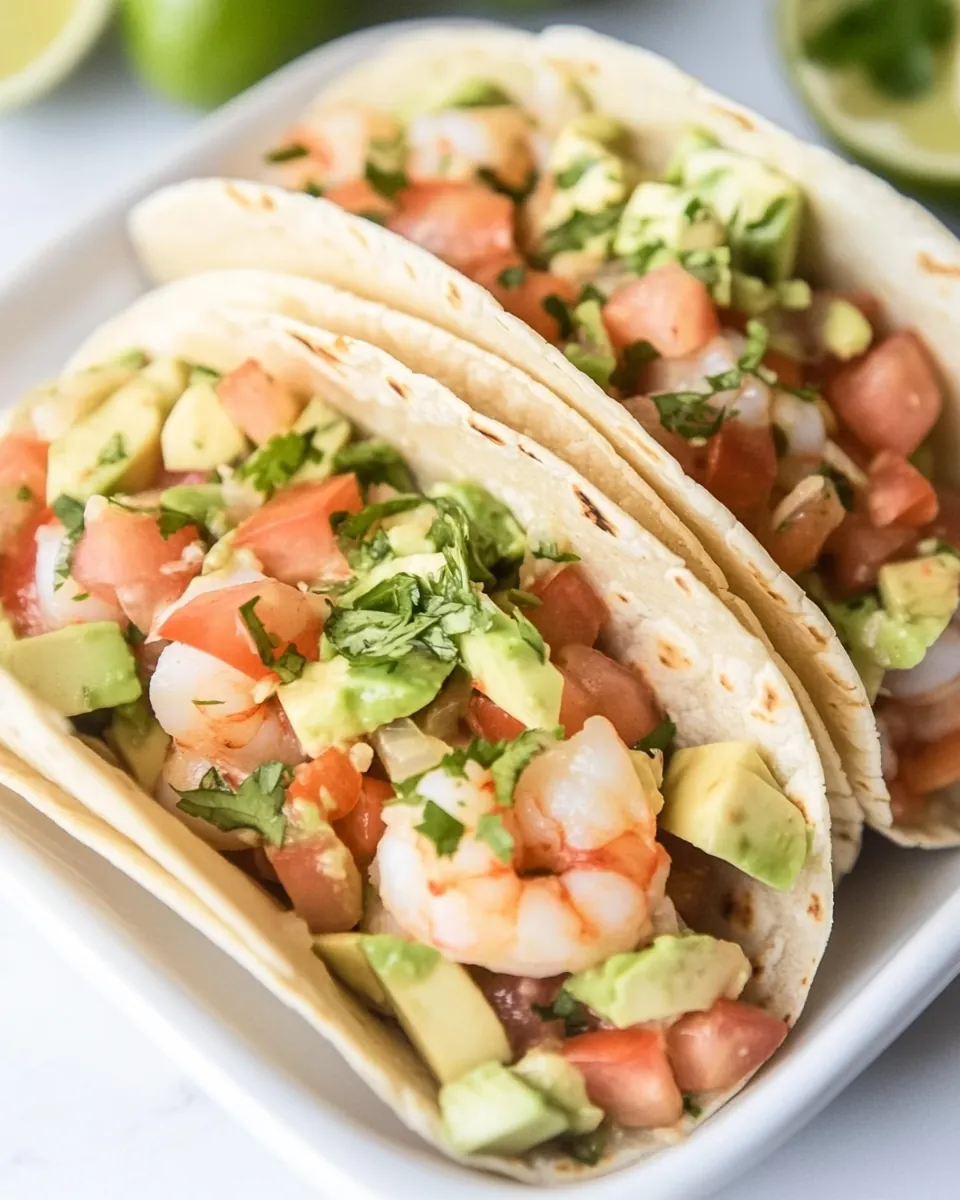 Ceviche Style Shrimp and Avocado Tacos