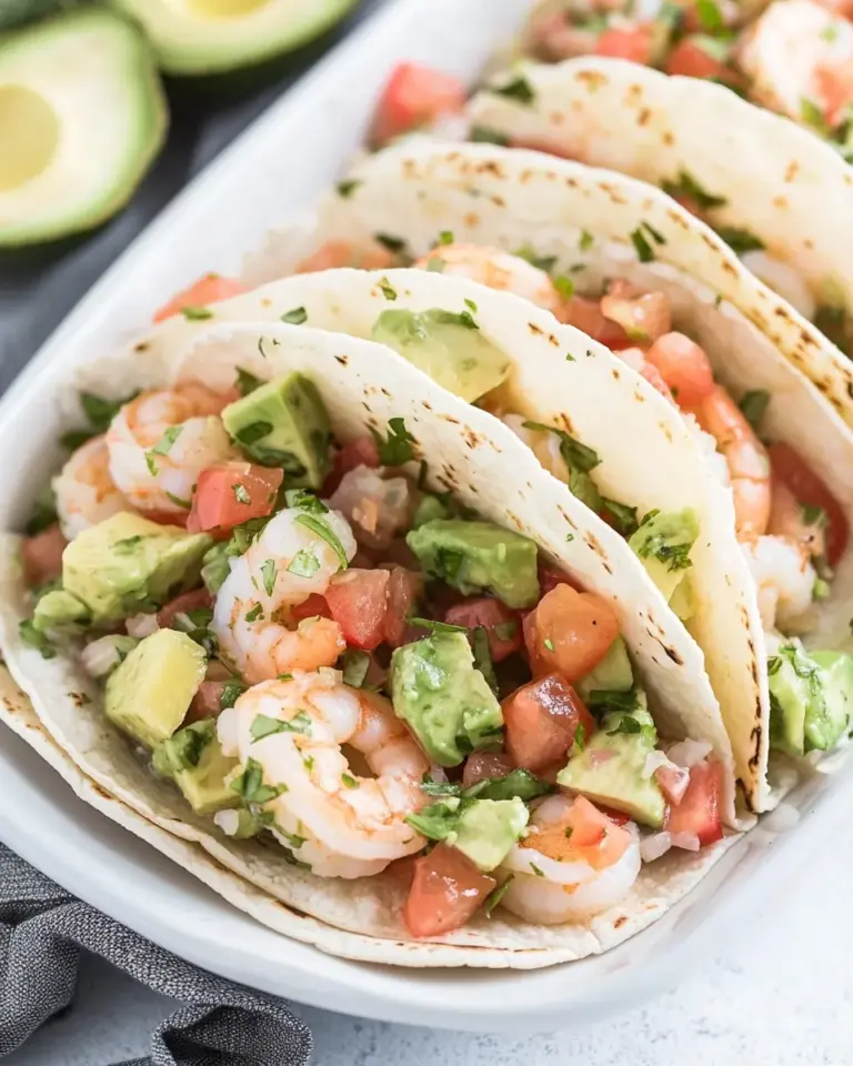 Ceviche Style Shrimp and Avocado Tacos