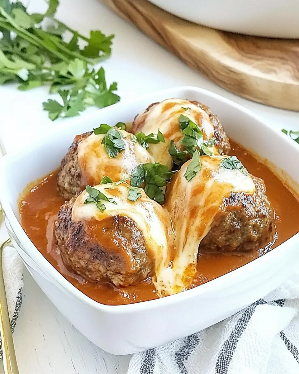 Cheese Stuffed Meatballs with a Creamy Tomato Sauce