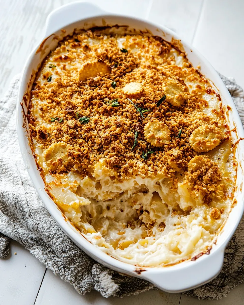 Cheesy Potato Casserole with Buttery Ritz Crackers