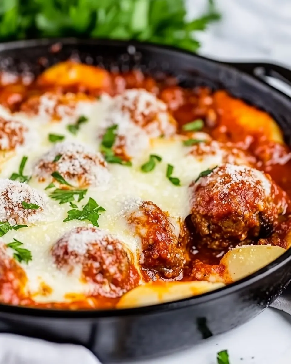 Cheesy Skillet Meatballs