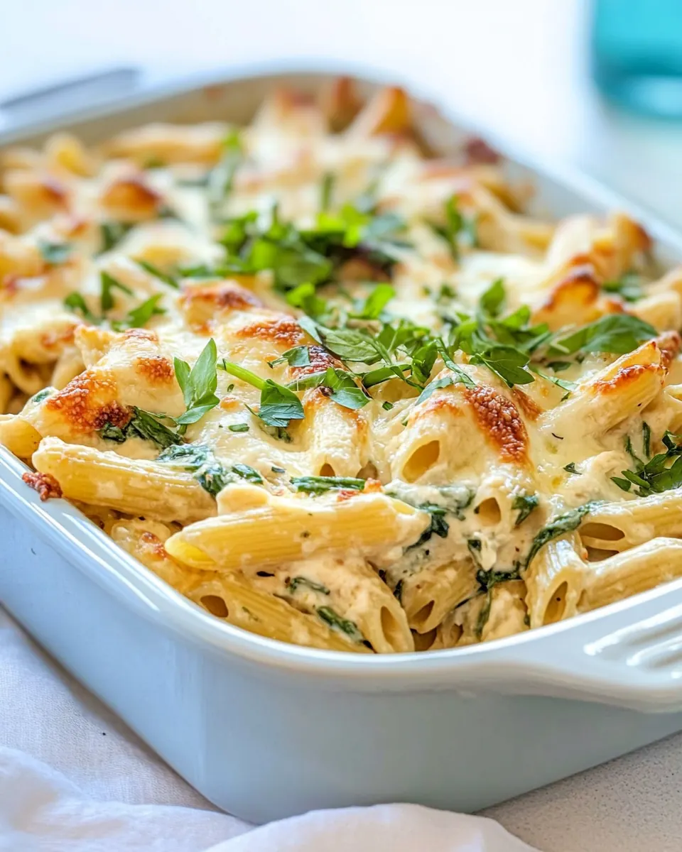 Chicken Alfredo Penne Casserole