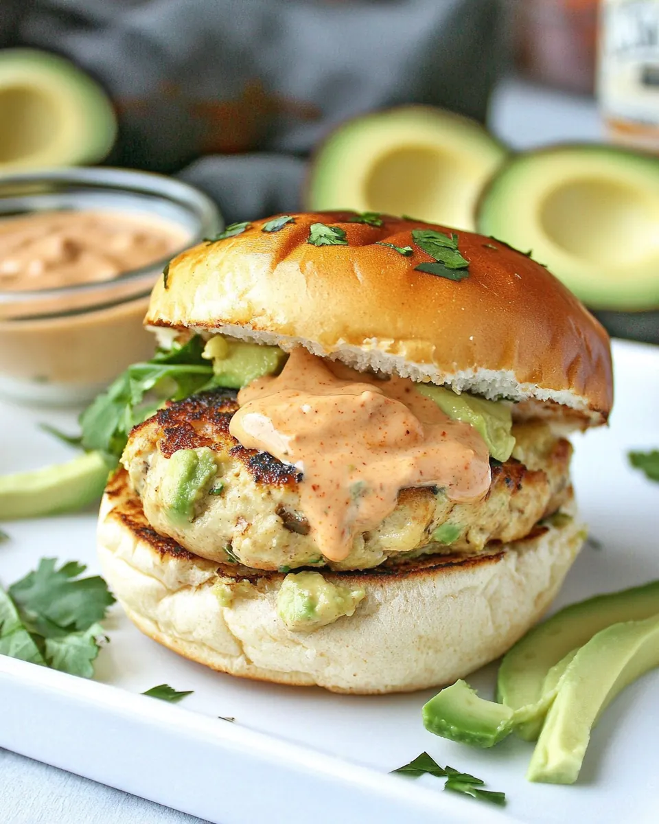 Chicken Avocado Burger with Chipotle Yogurt Sauce