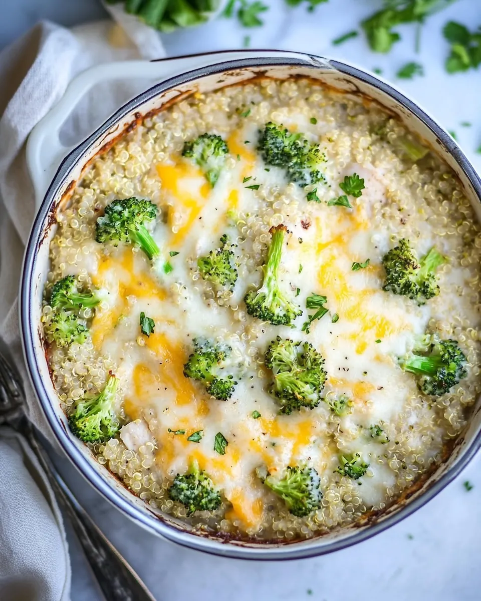 Chicken Broccoli Cheddar Quinoa Casserole