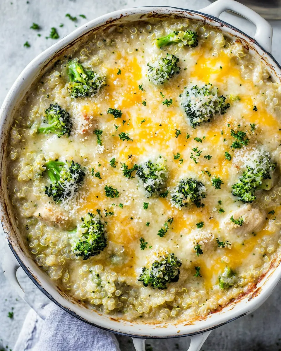 Chicken Broccoli Cheddar Quinoa Casserole