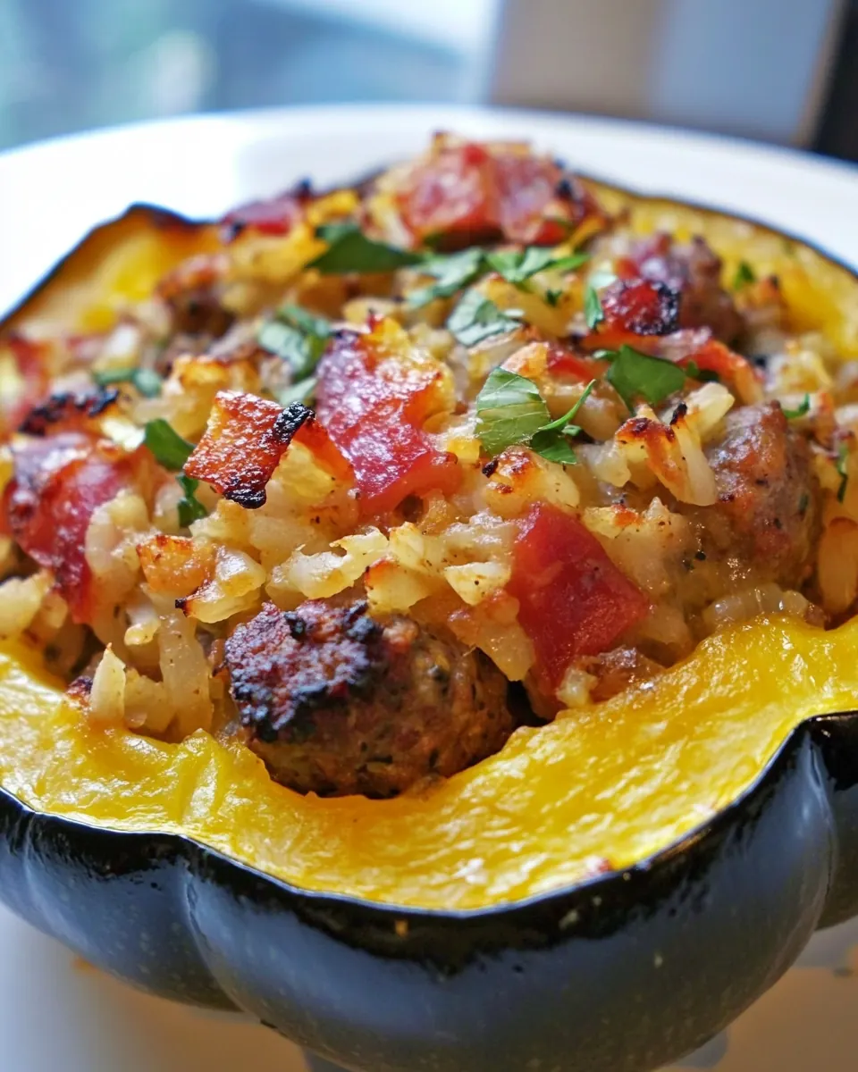 Chicken Sausage and Brown Rice Stuffed Acorn Squash