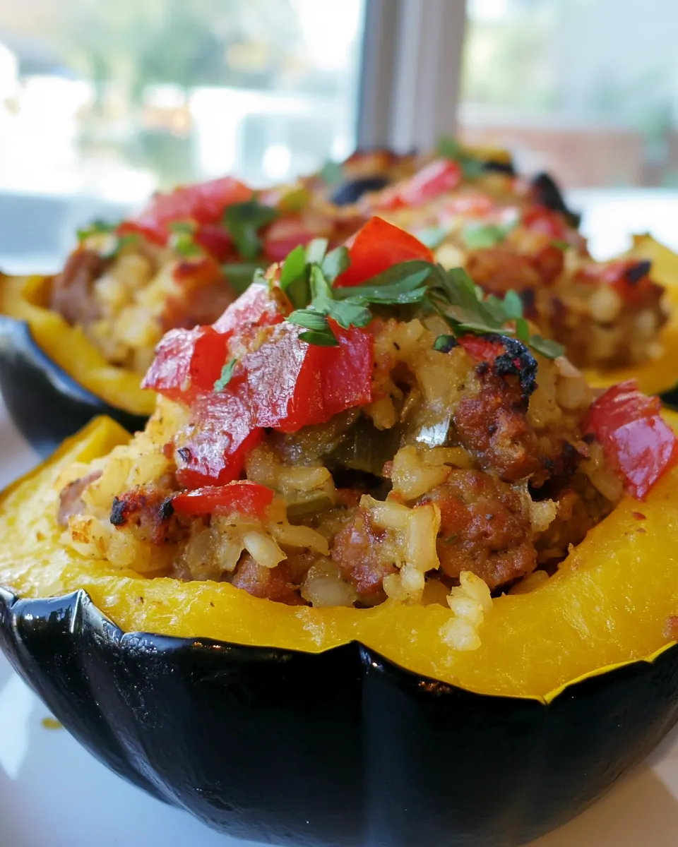 Chicken Sausage and Brown Rice Stuffed Acorn Squash