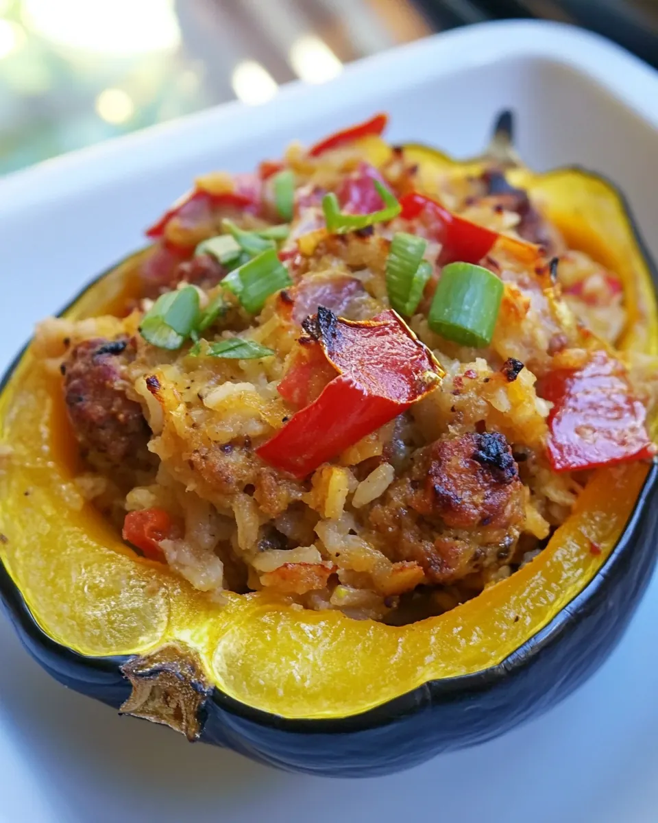 Chicken Sausage and Brown Rice Stuffed Acorn Squash