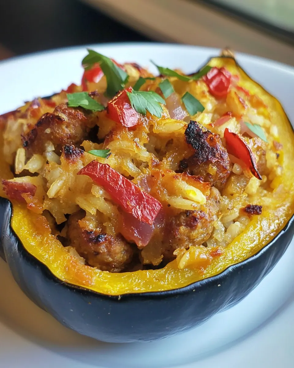 Chicken Sausage and Brown Rice Stuffed Acorn Squash