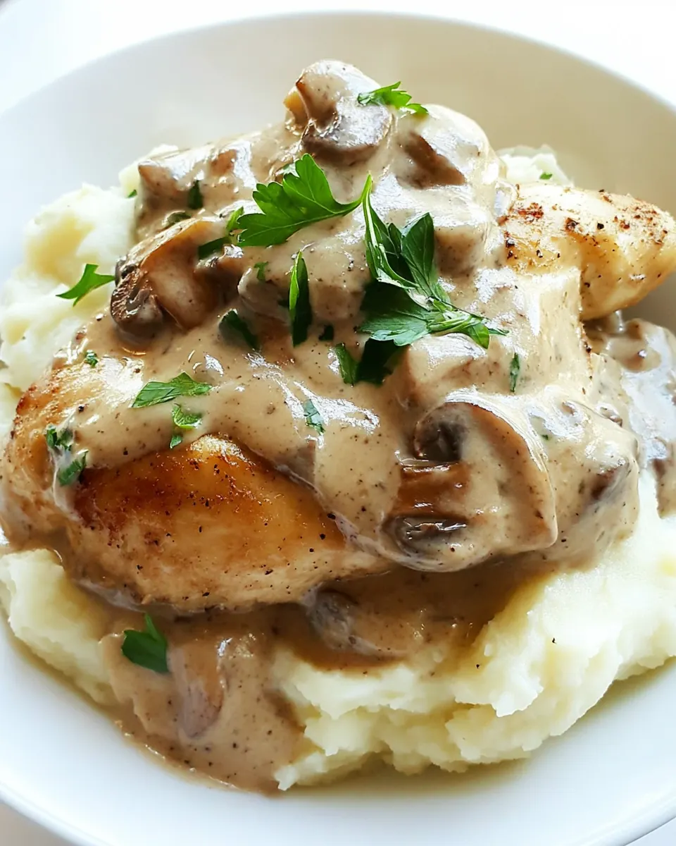 Chicken with Mushroom Sauce over Mashed Potatoes