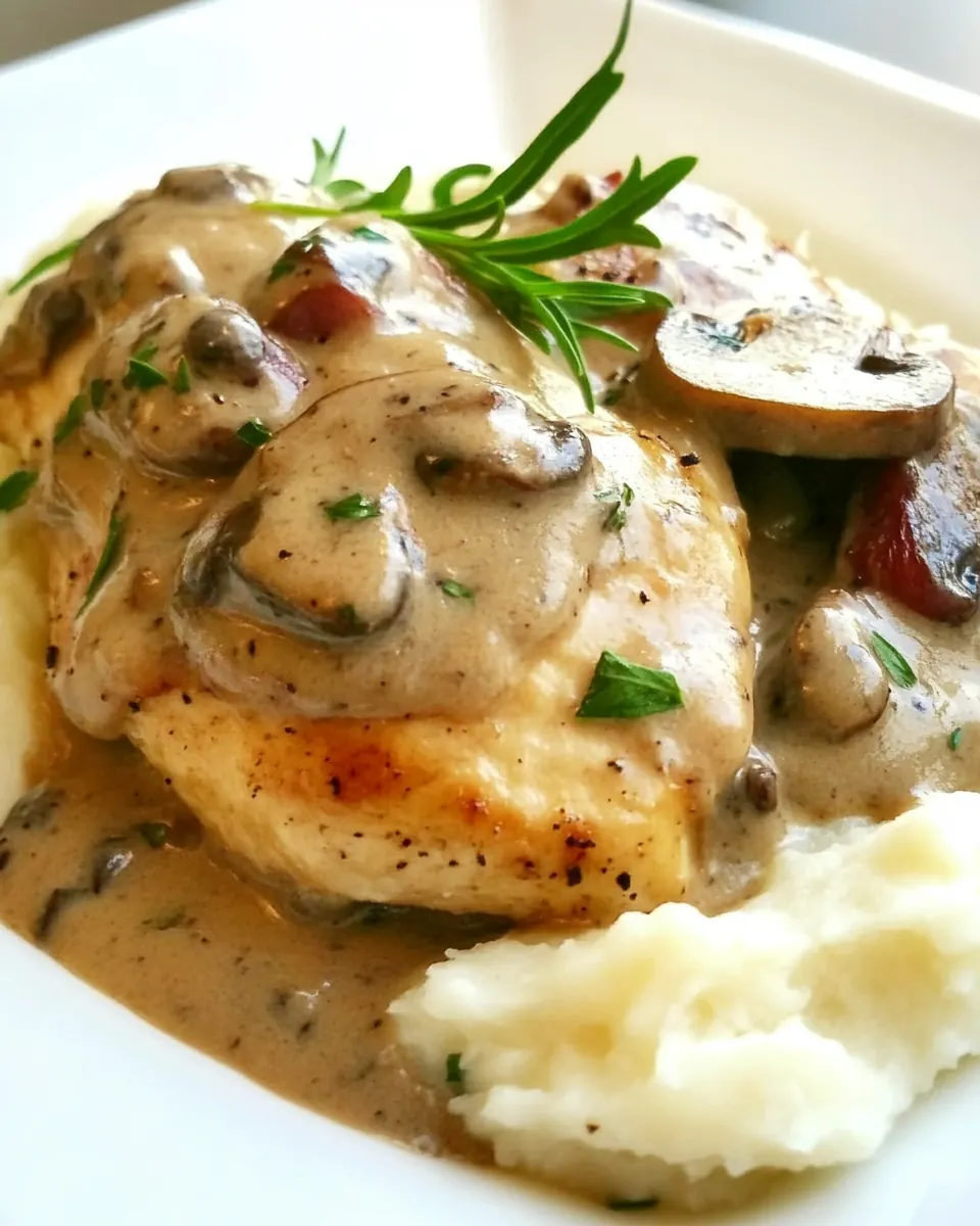 Chicken with Mushroom Sauce over Mashed Potatoes