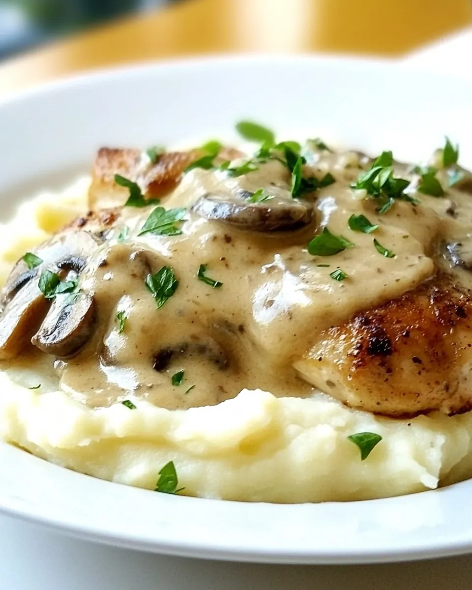Chicken with Mushroom Sauce over Mashed Potatoes