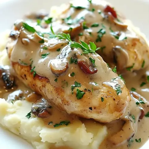 Chicken with Mushroom Sauce over Mashed Potatoes
