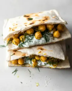 Chickpea Curry Stuffed Pita with Dill Yogurt