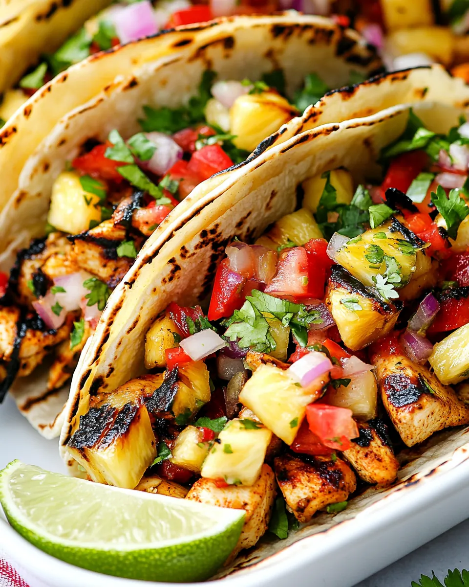 Chili Lime Chicken Tacos with Grilled Pineapple Salsa