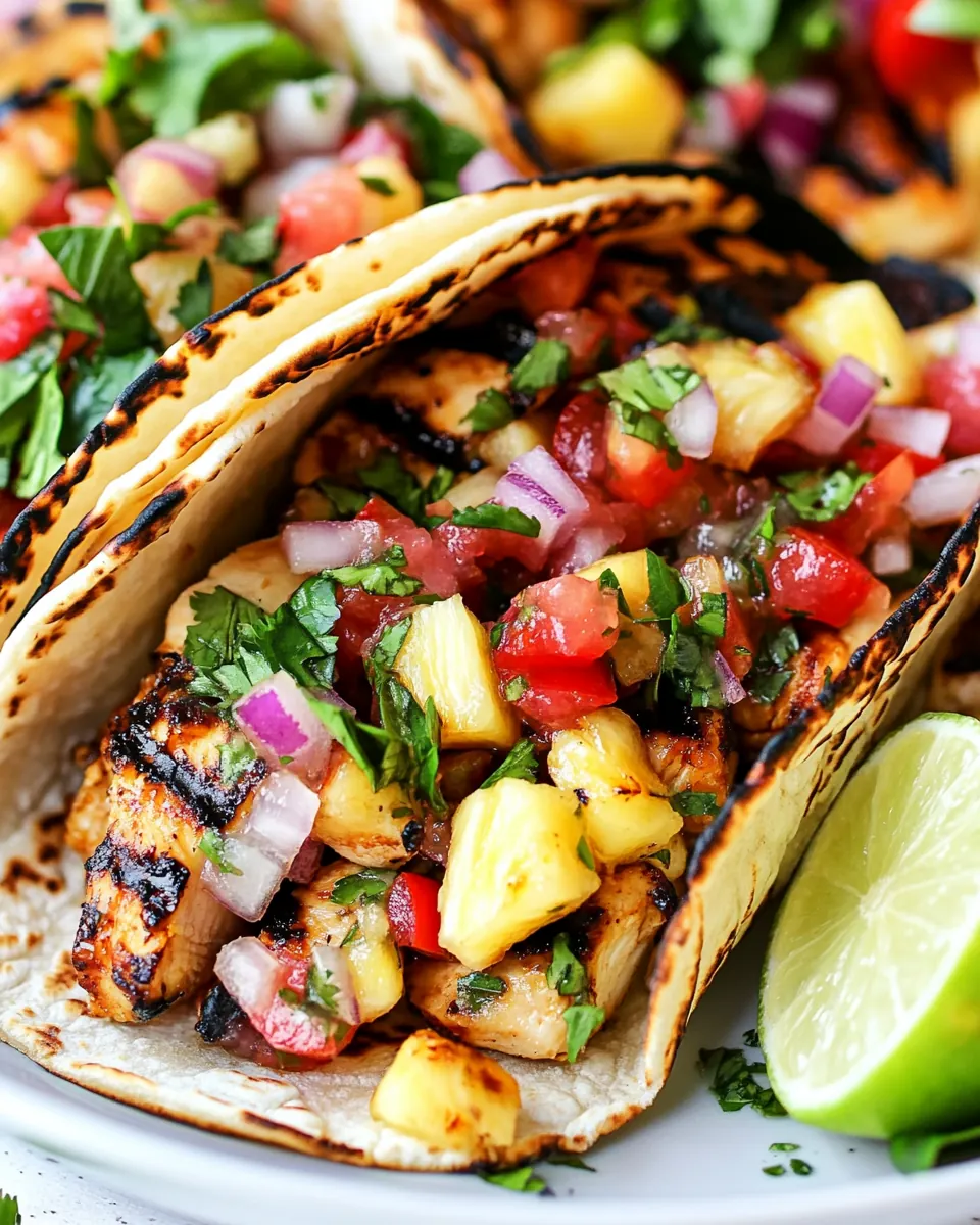 Chili Lime Chicken Tacos with Grilled Pineapple Salsa