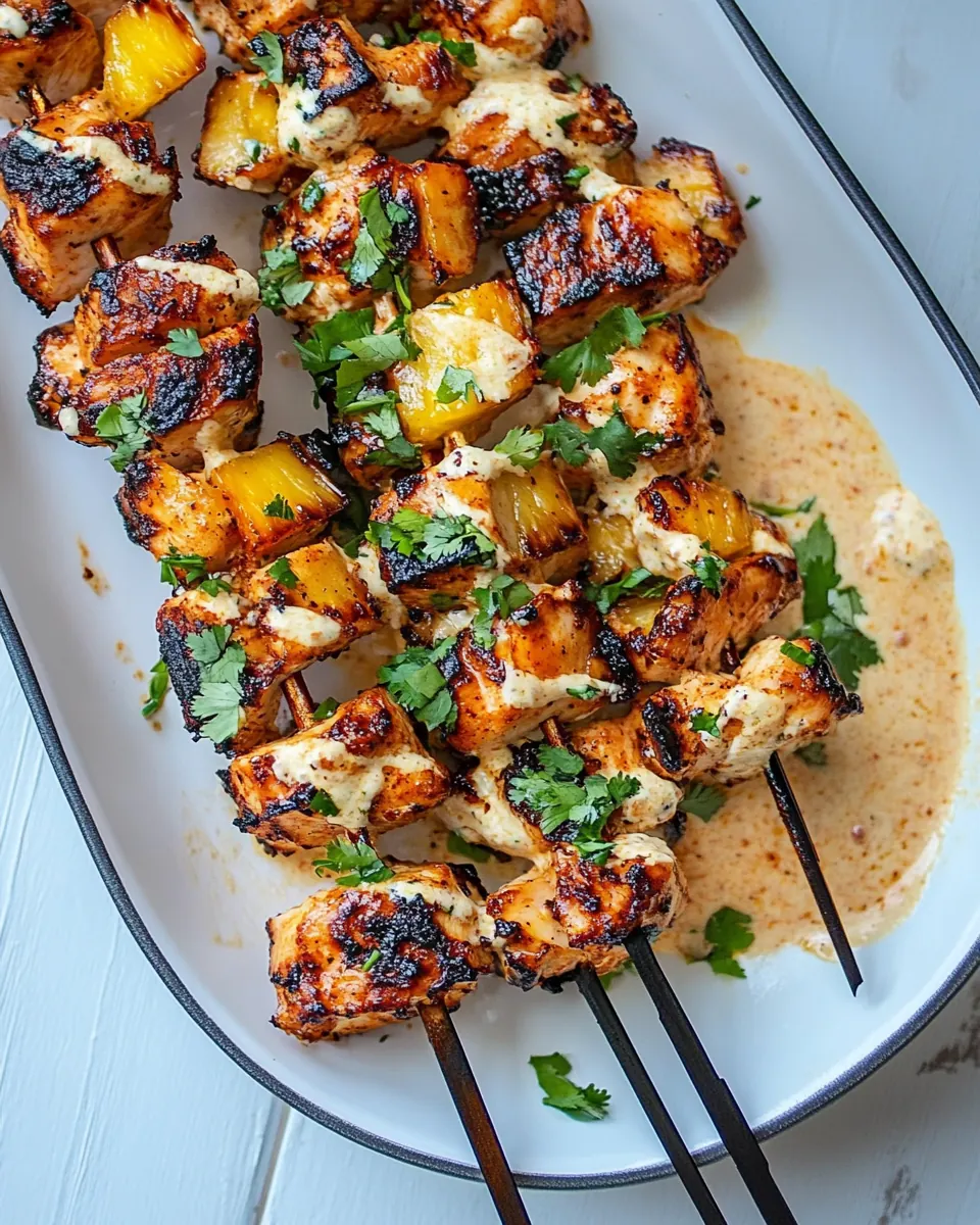 Chipotle Pineapple Bang Bang Chicken Skewers