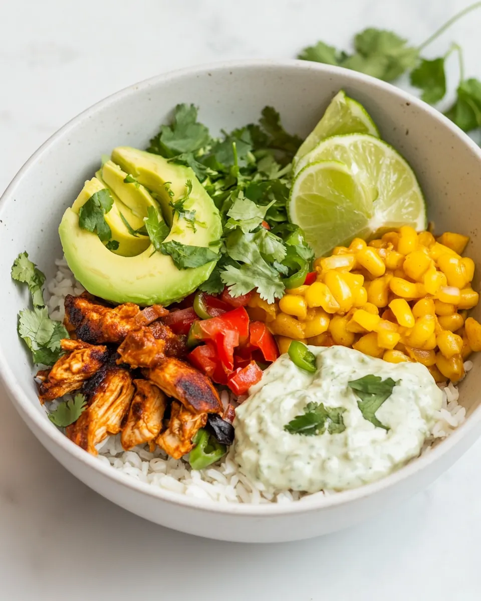 Chipotle Chicken Burrito Bowl with Avocado Lime Crema