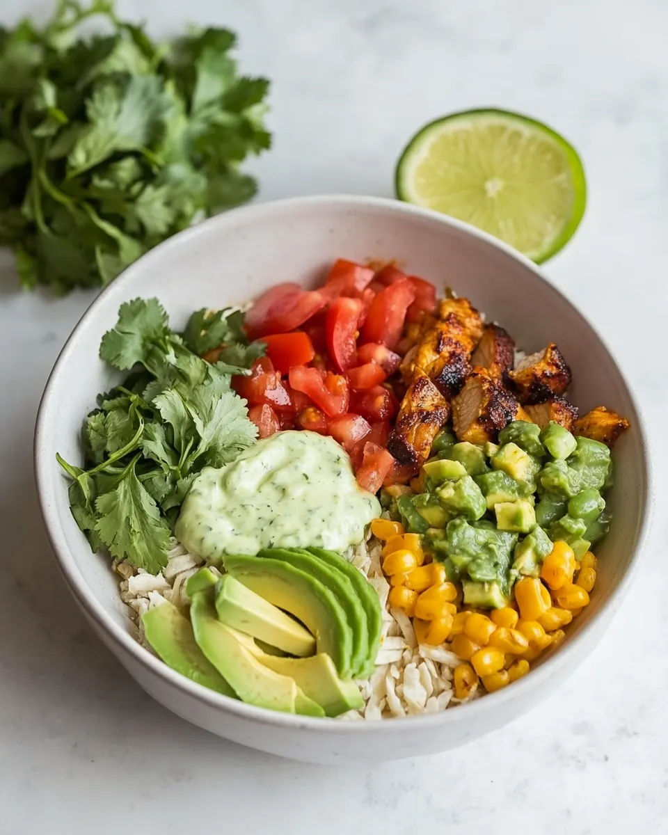 Chipotle Chicken Burrito Bowl with Avocado Lime Crema