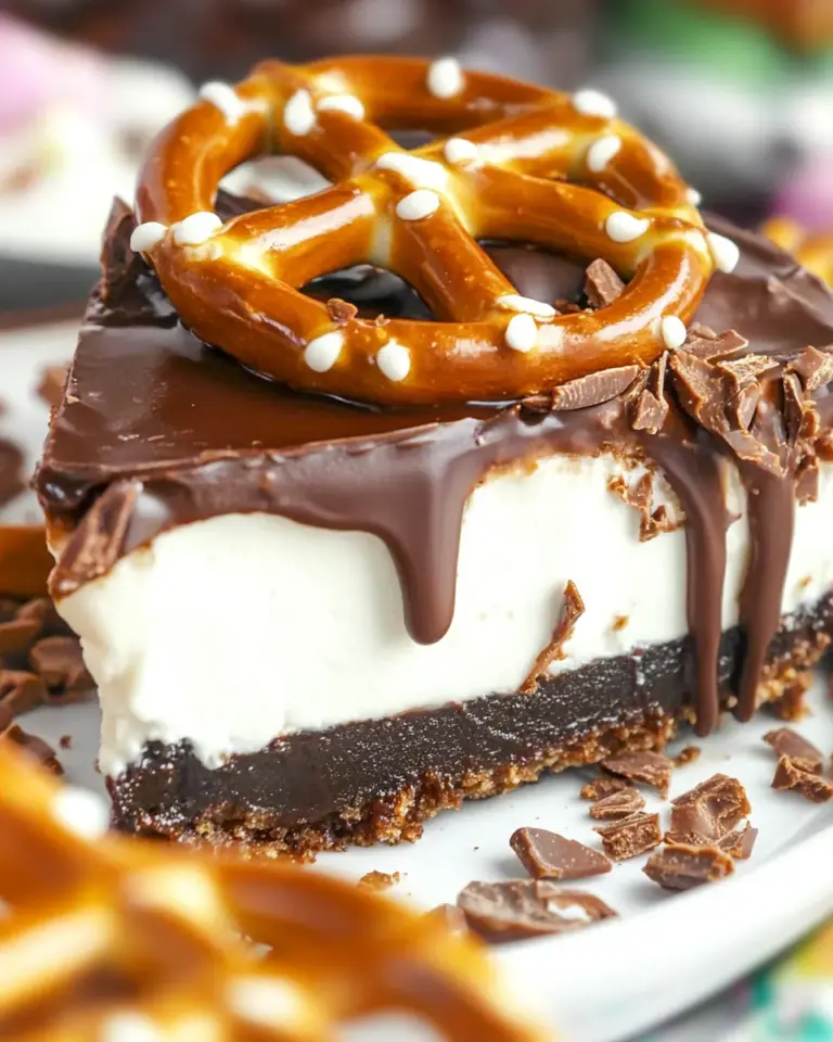 Chocolate Covered Pretzel No Bake Cheesecake