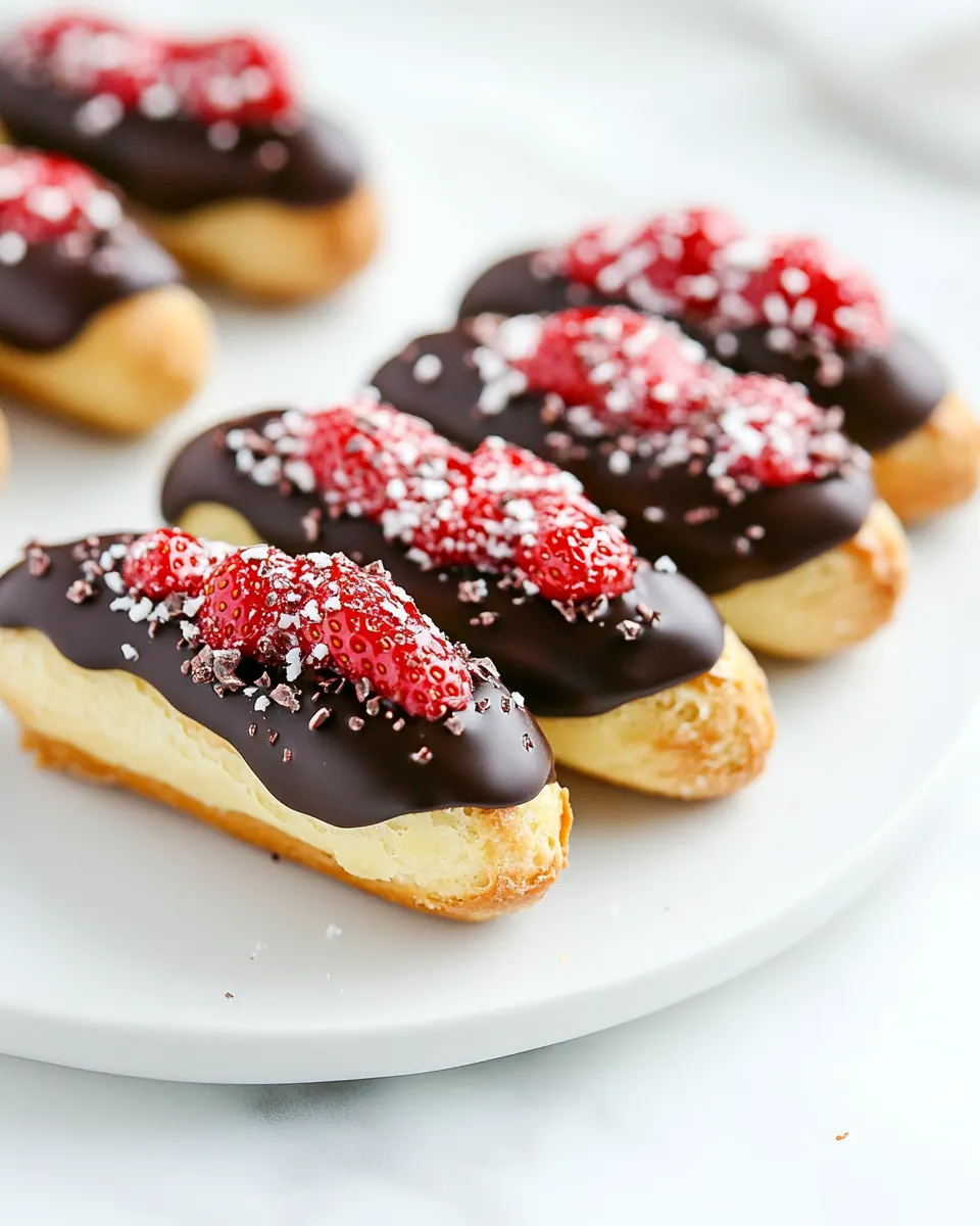 Chocolate Covered Strawberry Eclairs