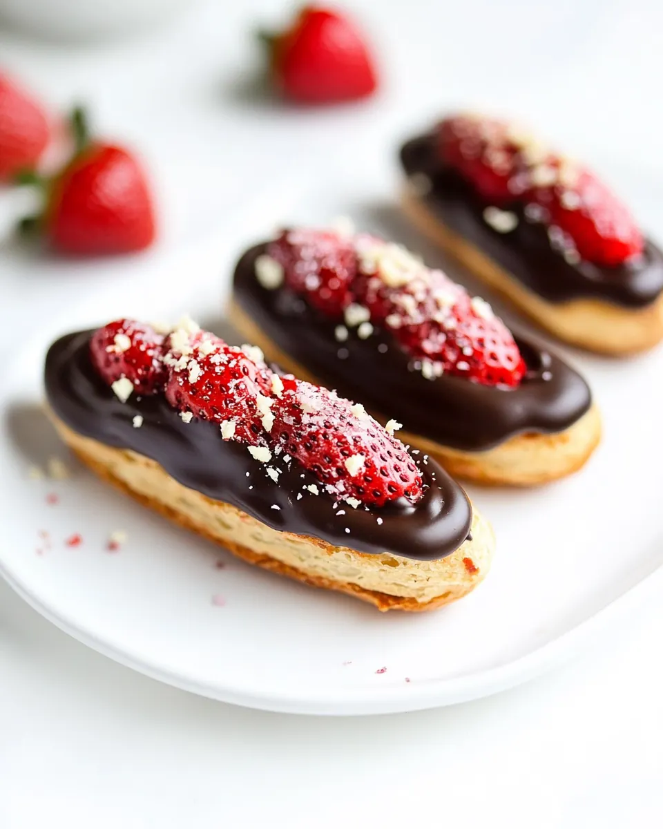 Chocolate Covered Strawberry Eclairs