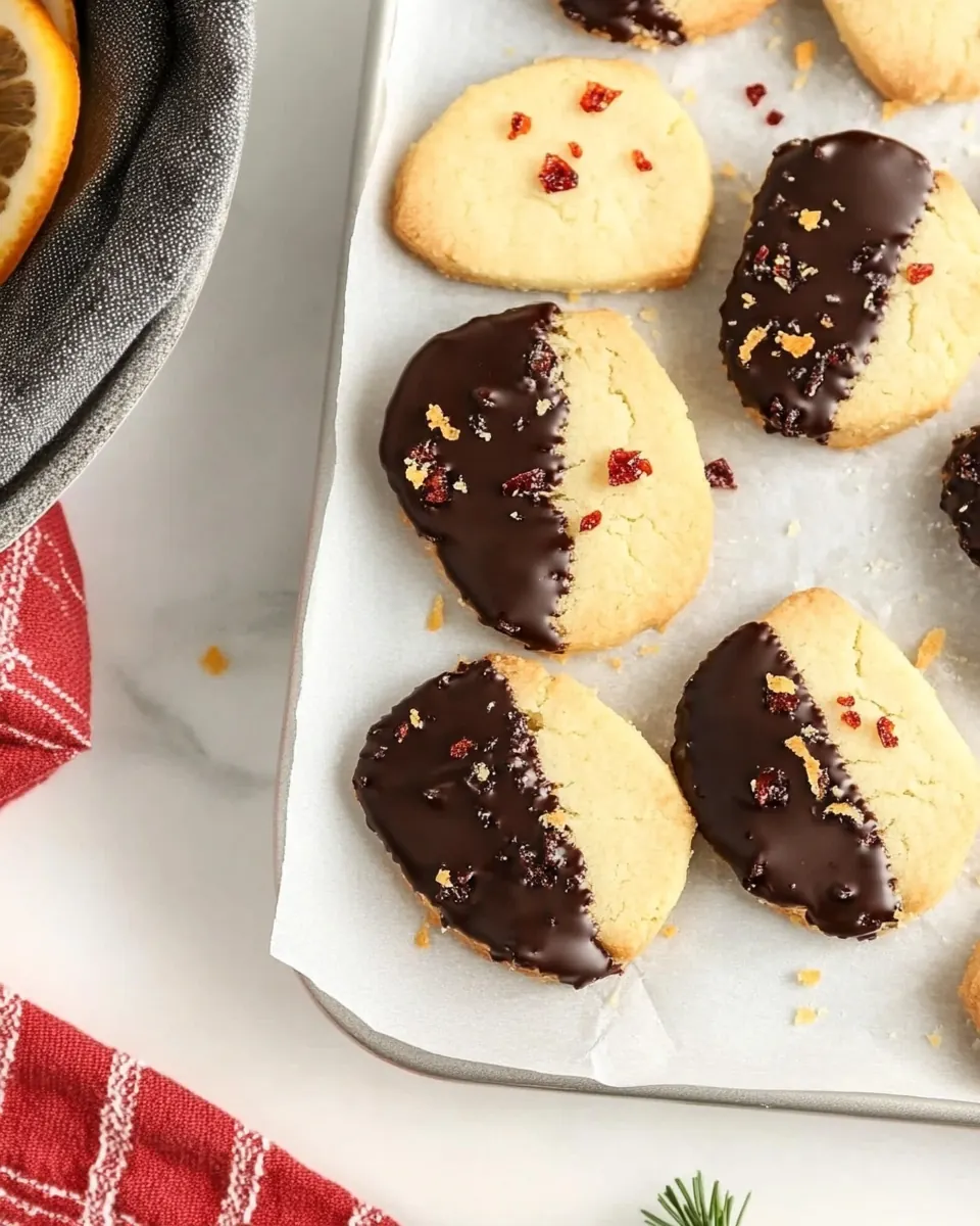 Chocolate Dipped Orange Shortbread Cookies