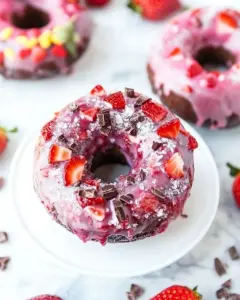 Chocolate Strawberry Baked Donuts