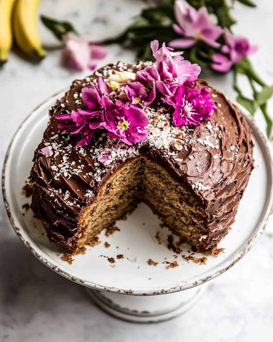Coconut Banana Cake with Chocolate Frosting