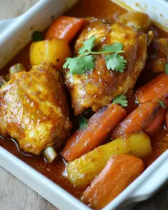 Coconut Harissa Curry Braised Chicken with Root Vegetables